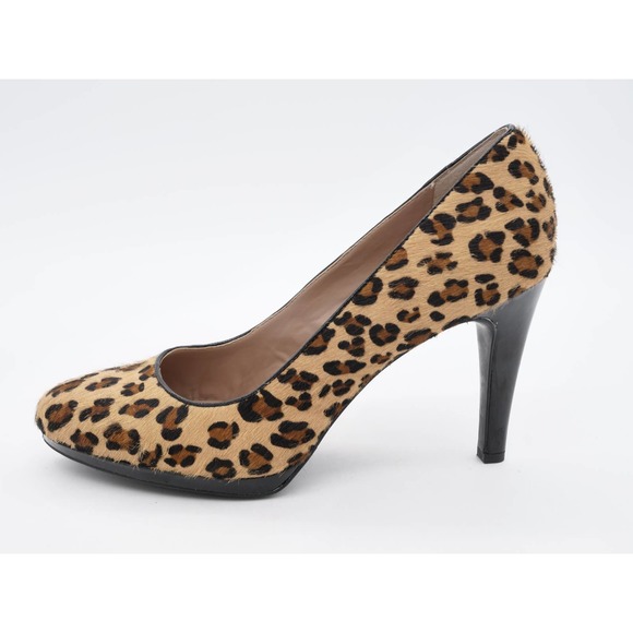 Franco Sarto Heels Womens 9.5 Leopard Print Fur Dress Pumps Almond Toe Slip On - Picture 2 of 11